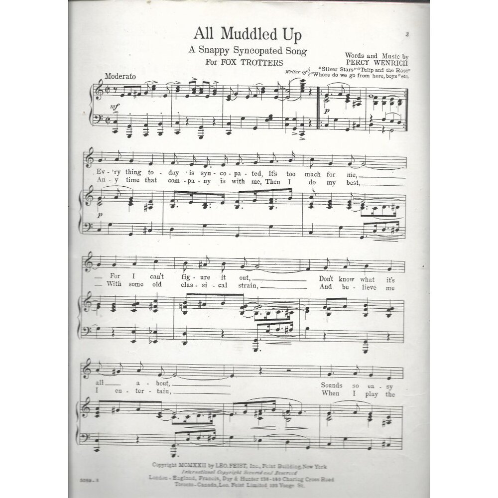 All Muddled Up Antique Sheet Music By Percy Wenrich 1922 Leo Feist - Picture 4 of 4
